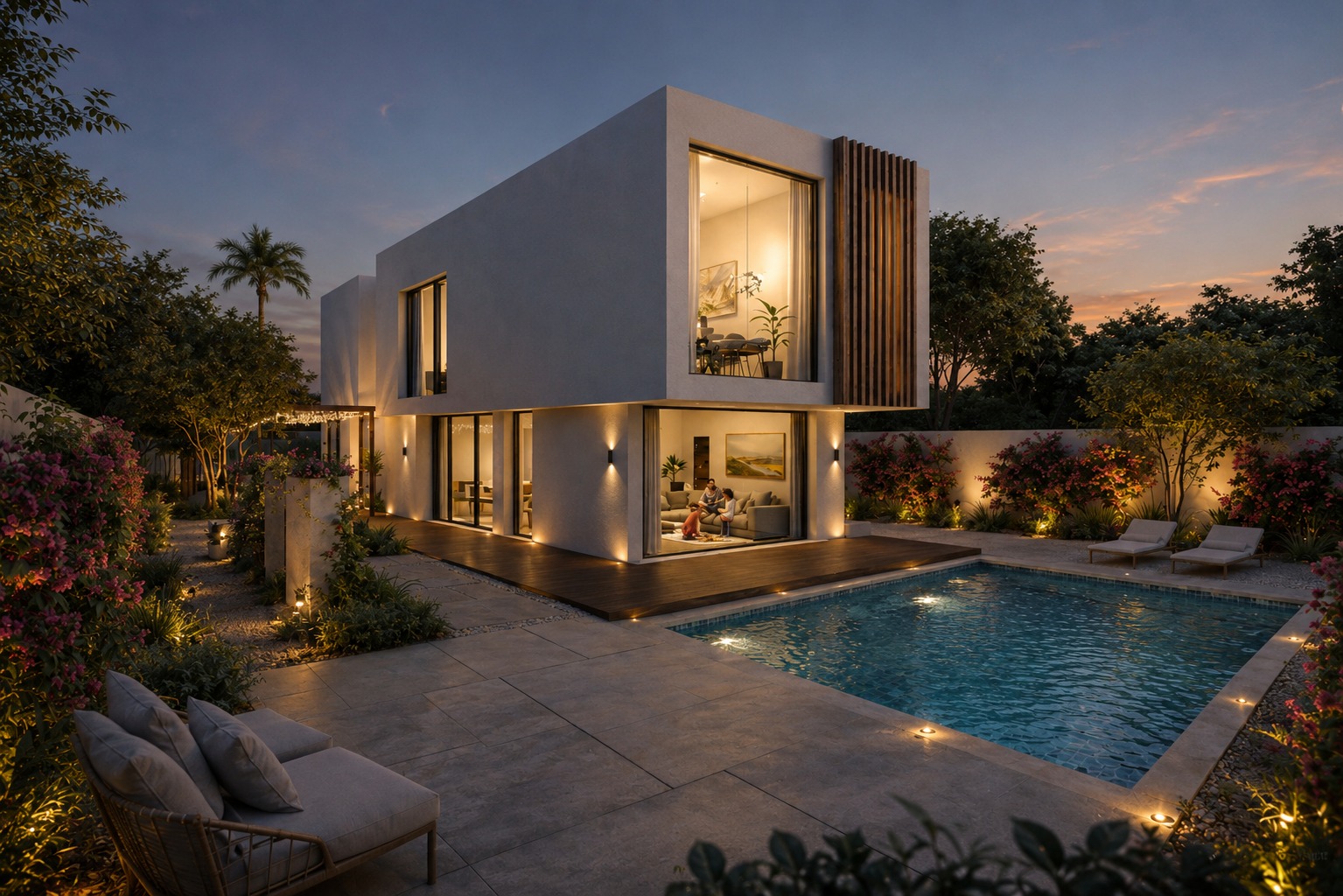 Villa jardin — soirée